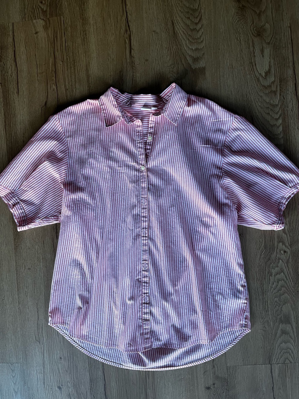 Gap Women’s Medium Red & White Striped 100% Cotton Puff Sleeve Popover Blouse